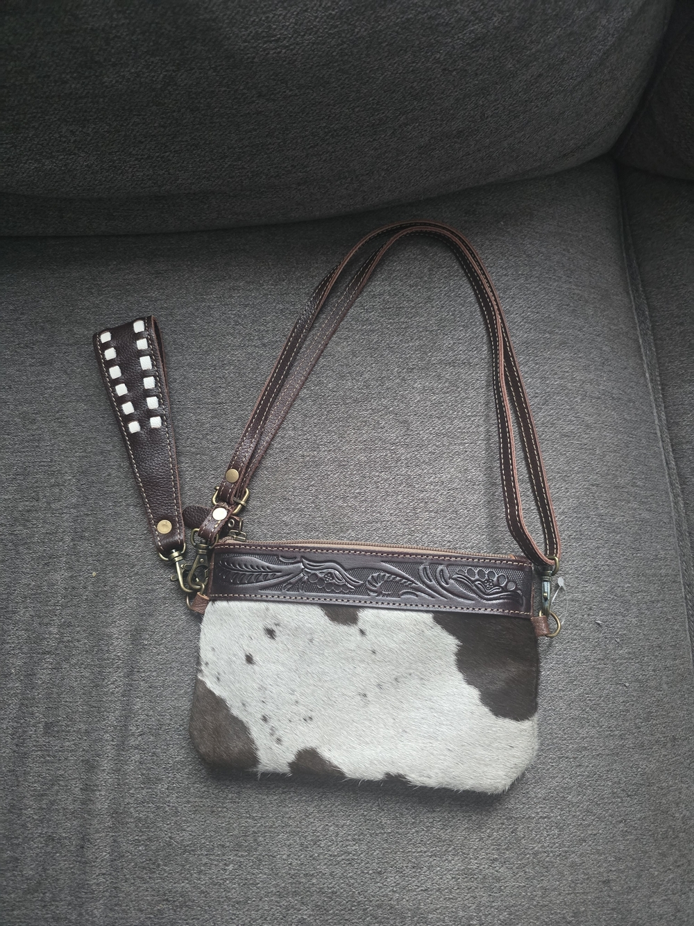 Myra Bag Brown and White Cowhide Leather Crossbody
